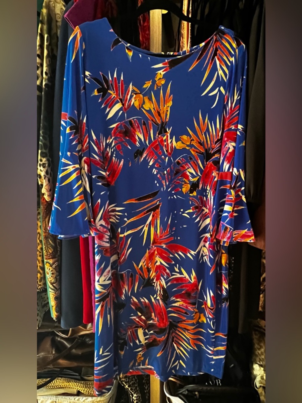 Calvin Klein Cobalt Blue Tropical Print Dress l 14
